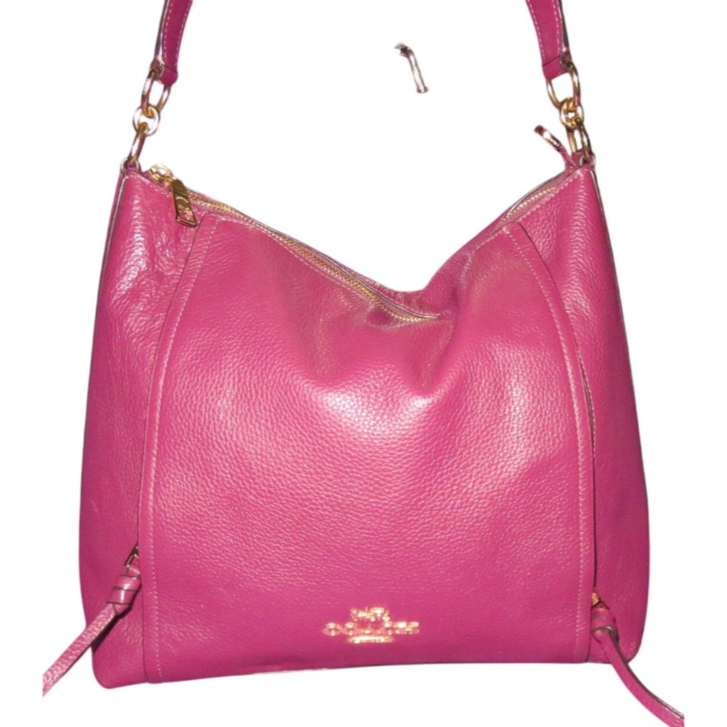 Coach 2019 Refined Pebble Leather Marlon Hobo Zipper Accents Handbag In Pink